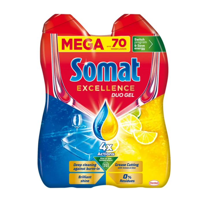 Somat mosogatógél excellence duogel greasecutting lemon 2x810ml
