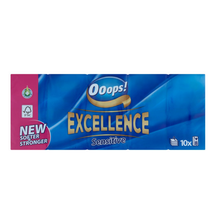 Ooops! excellence sensitive papír zsebkendő, db, 10x8 4 rétegű