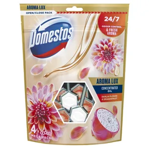 Domestos wc-frissítő aroma lux rúd, dahlia flower & dragonfruit, 4*55g
