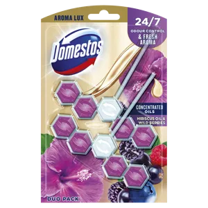 Domestos wc frissítő aroma lux hibiscus oil & wild berries blokk, 2*55 g