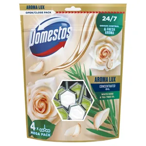 Domestos wc frissítő, aroma lux white rose & tea tree oil blokk 4*55 g