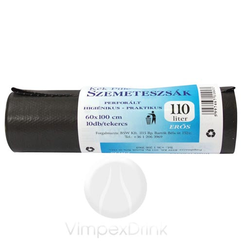 Kék Pille Szemeteszsák 110L Fekete 10 db/tekercs 60x100 cm, 22 µm