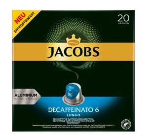 Kávékapszula JACOBS Nespresso Lungo koffeinmentes 20 kapszula/doboz
