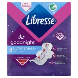 Libresse éjszakai egészségügyi betét, ultra large+ goodnight szárnyas, 8 db