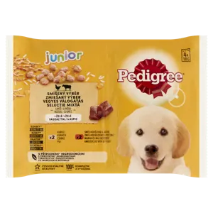 Pedigree junior teljes értékű vegyes válogatás eledel kölyöknek rizzsel vagdalttal 4 x 100 g