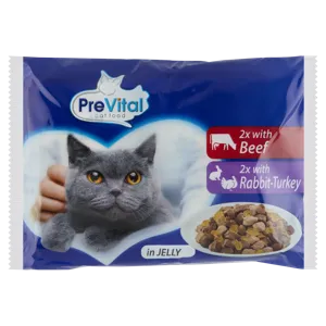 Prevital felnőtt teljes értékű alutasak macskáknak,számára hússal zselében, 4*100 g