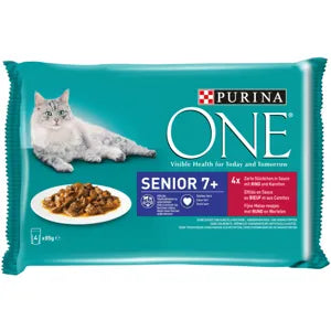 Purina One Senior Marhával és Sárgarépával alutasakos macskaeledel 4x85g