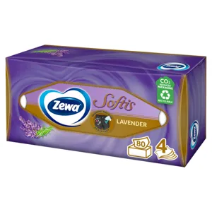 Zewa Softis Lavender illatosított dobozos papír zsebkendő, 4 rétegű, 80 db
