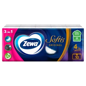 Zewa Softis papírzsebkendő, 4 rétegű 10x9 db, 90 db