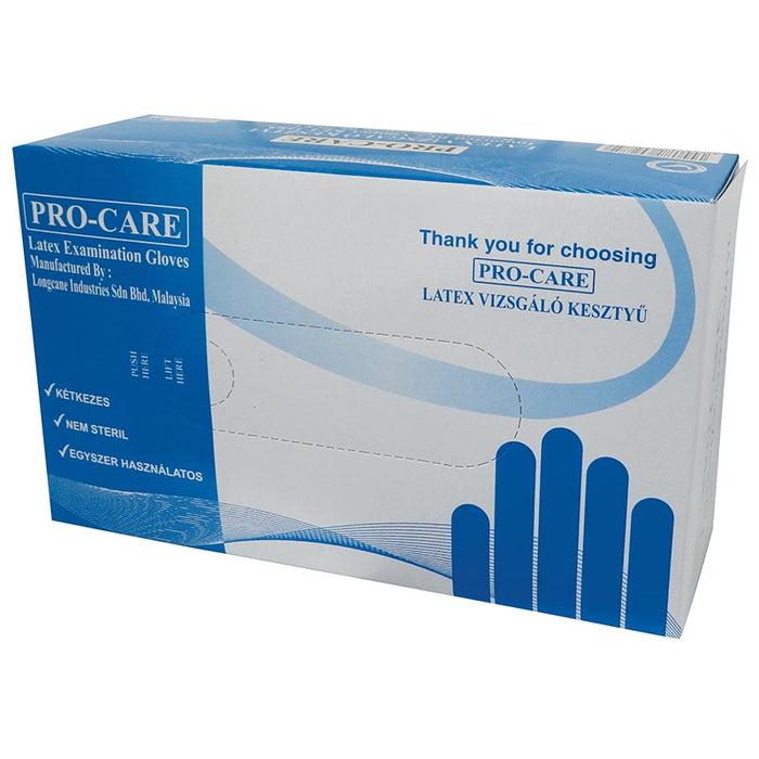 Pro-care g. latex védőkesztyű s méret, pormentes, 100 db