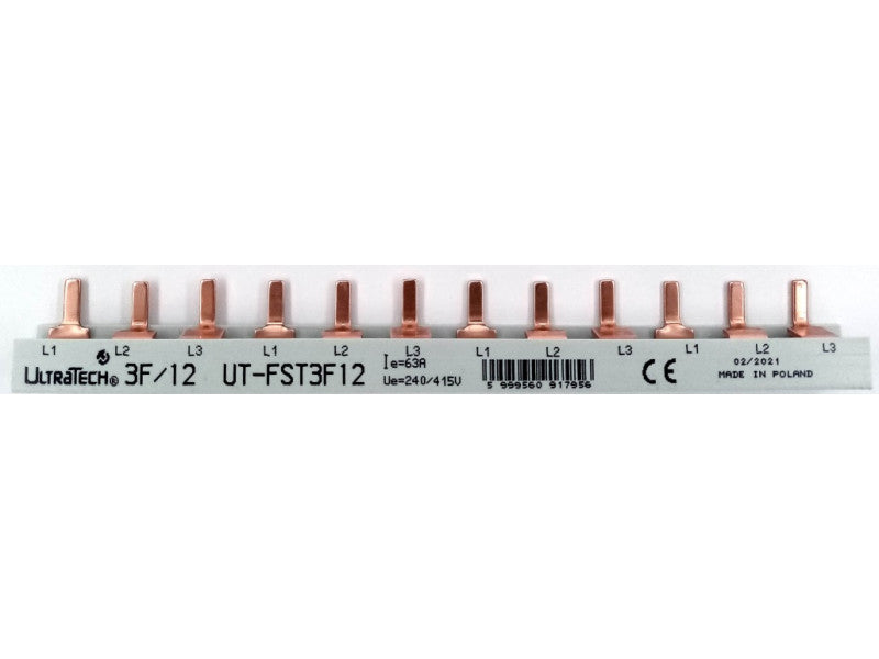 Ultratech gyűjtősín 3 fázis tüskés 57 modul 10 mm2 63a