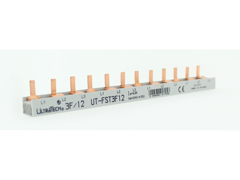 Ultratech gyűjtősín 3 fázis tüskés 12 modul 10 mm2 63a