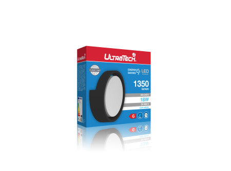 UltraTech LED lpt. 18W 1350lm 4000K IP65 kerek, fekete (búra síkban)