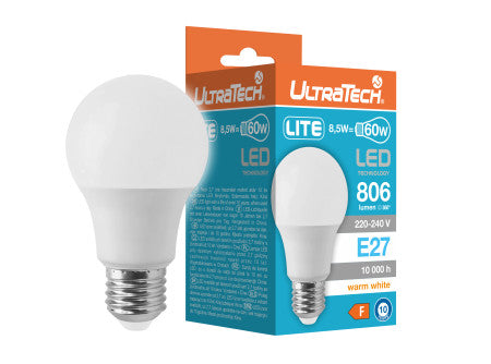 Ultratech led normál izzó e27 8,5w lite 806lm 3000k 180° 10000óra