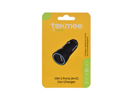 Tekmee autós töltő (fekete) / 12w - type c / usb