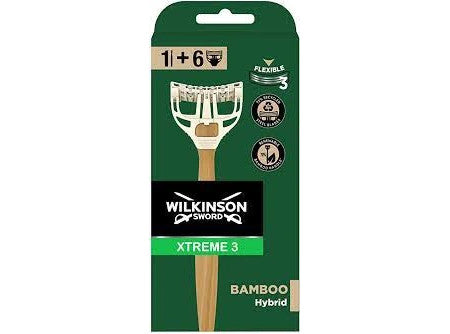 Wilkinson bamboo hybrid borotva xtreme3 borotvanyél + 6 db penge (zöld)