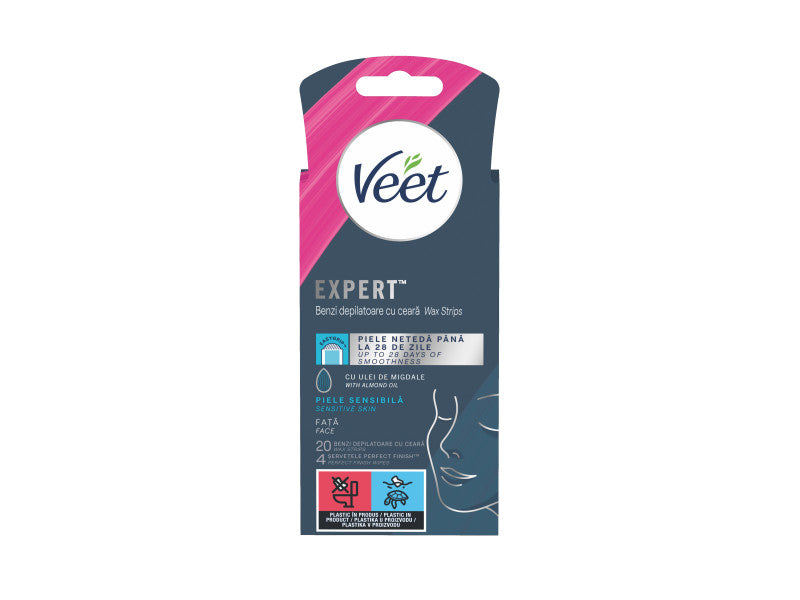 Veet EXPERT használatra kész hideggyanta szalagok érzékeny bőrre,Arcra 20 db