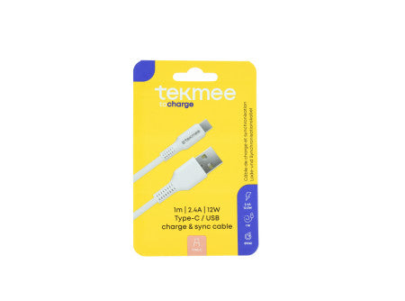 Tekmee töltőkábel (fehér) 1m 2,4a - type c / usb