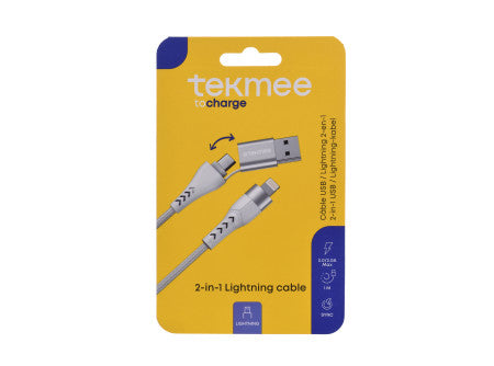 Tekmee 2in1-ben töltő kábel 1m 3a max 27w- lightning (iphone) / type c-usb (fehér)