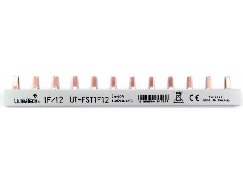 Ultratech gyűjtősín 1 fázis tüskés 12 modul 10 mm2 63a