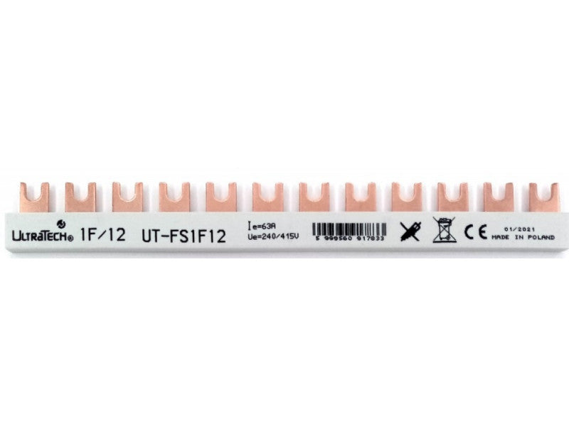 Ultratech gyűjtősín 1 fázis villás 12 modul 10 mm2 63a