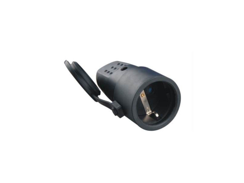 UltraTech lengődugalj, földelt, gumi, fedéllel, fekete, IP44, 16A/250V
