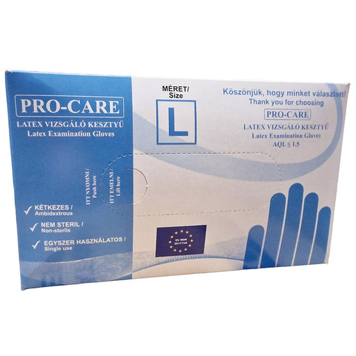 Pro-care G. latex védőkesztyű L méret, púderes, 100 db