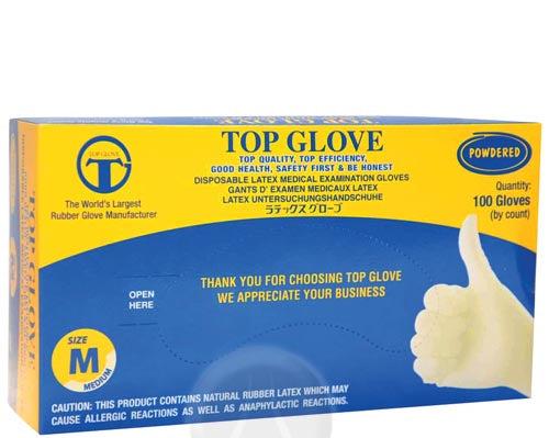 Top Glove Latex vizsgálókesztyű púderes M 100db