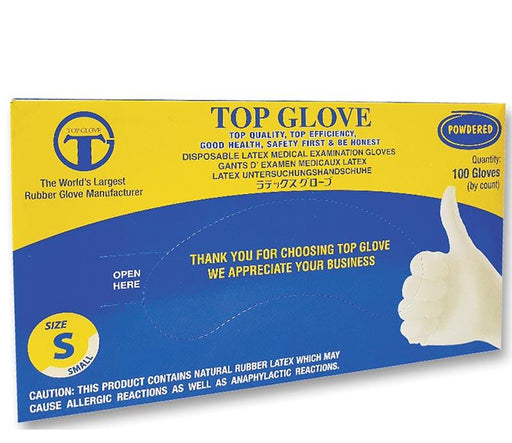 Top Glove Latex vizsgálókesztyű púderes S 100db