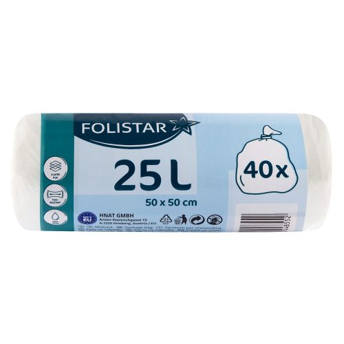 Folistar hnat szemeteszsák fehér/átlátszó hdpe 50x50cm 25l 40 db/tekercs