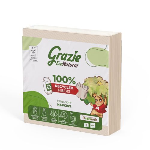Lucart grazie natural szalvéta 38x38cm 2 rétegű 40 szál/csomag