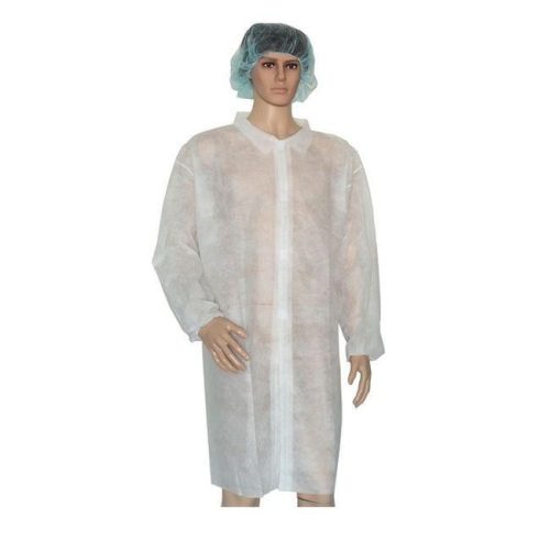 Látogató köpeny egyszerhasználatos pp zipzáros fehér xxl 115x80cm, 42g,