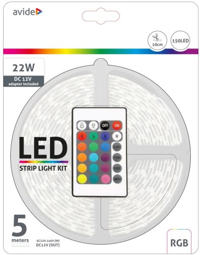 Avide led szalag bliszter rgb 12v 7.2w smd5050 30led ip65 5m