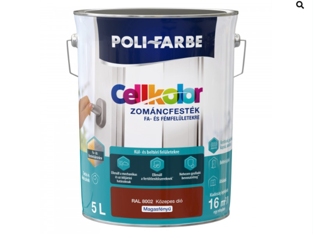Polifarbe cellkolor mf. zománcfesték ral 8002 közepes dió 5l Új
