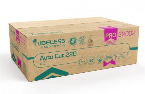 Tubeless autocut pro kéztörlő fehér, cellulóz, 220 tekercses 2 rétegű, 100% 221,5m, 6db/karton