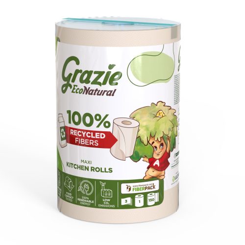 Lucart grazie natural tekercses kéztörlő 3 rétegű, 150 lap/tekercs