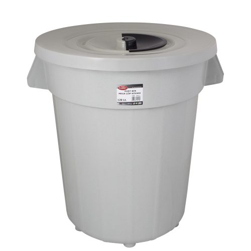 Planet kerek szemetes kuka, fedéllel, műanyag, eco szürke, 120 l