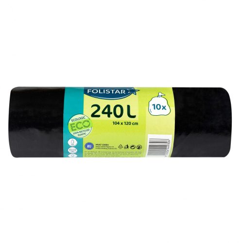 Folistar hnat szemeteszsák cm, ldpe fekete, 104x120 240 literes 60 mikron 10 darab/tekercs
