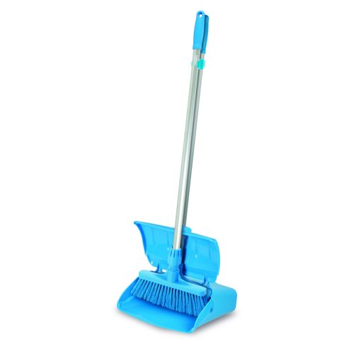 Igeax élelmiszeripari billenős szemetes lapát és seprű széles, nyéllel kék 28cm 80cm 0,5 mm