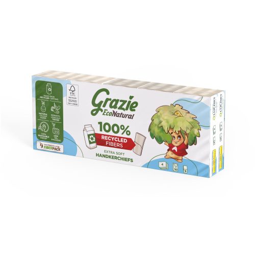 Lucart grazie natural papírzsebkendő szál/csomag 4 rétegű 10x9