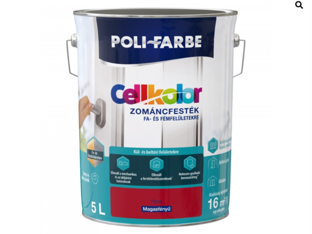Polifarbe cellkolor mf. zománcfesték piros 5l Új