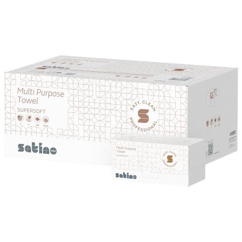 Satino wepa supersoft többcélű v hajtogatott törlőkendő fehér, lap/karton 2 réteg, 22x21cm, 15x200