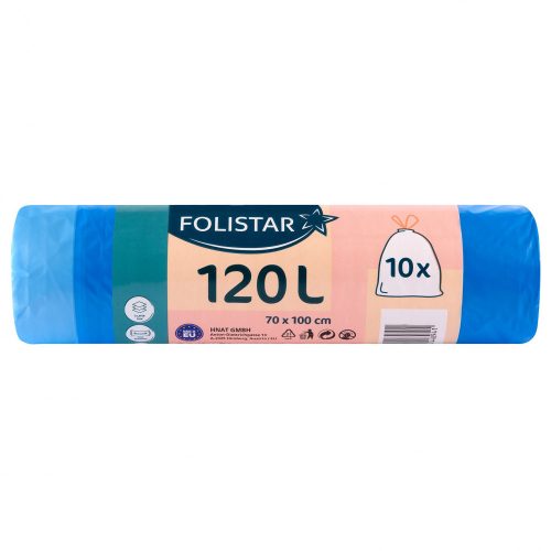 Folistar hnat szemeteszsák hdpe, kék, szalagos, 70x100cm, 120 literes 10 darab/tekercs