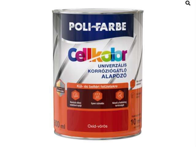Polifarbe cellkolor univerzális korróziógátló alapozó oxid-vörös 0,8l Új