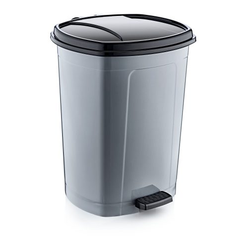 Műanyag pedálos szemetes, ezüst/fekete 50l