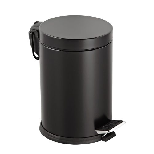 Galvanizált acél pedálos szemetes, kivehető műanyag vödörrel, fekete színű, 5l
