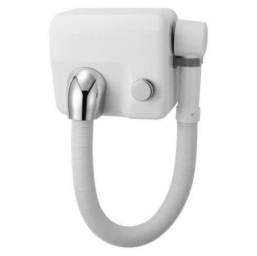 Hajszárító, gégecsöves, nyomógombos, vandálbiztos, rozsdamentes acél, fehér, 1300w