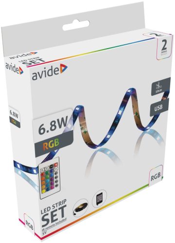 Avide led szalag bliszter rgb + ir 5v smd5050 30led ip65 2m 24 táv.