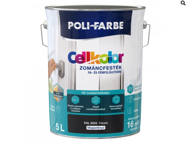 Polifarbe cellkolor mf. zománcfesték ral 9005 fekete 5l Új