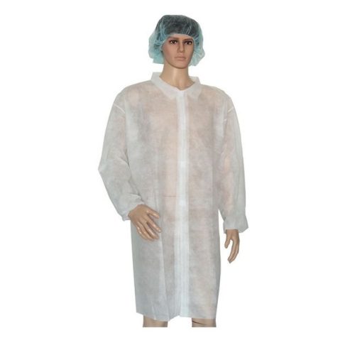 Látogató köpeny egyszerhasználatos pp zipzáros fehér xl 110x75cm, 24g,